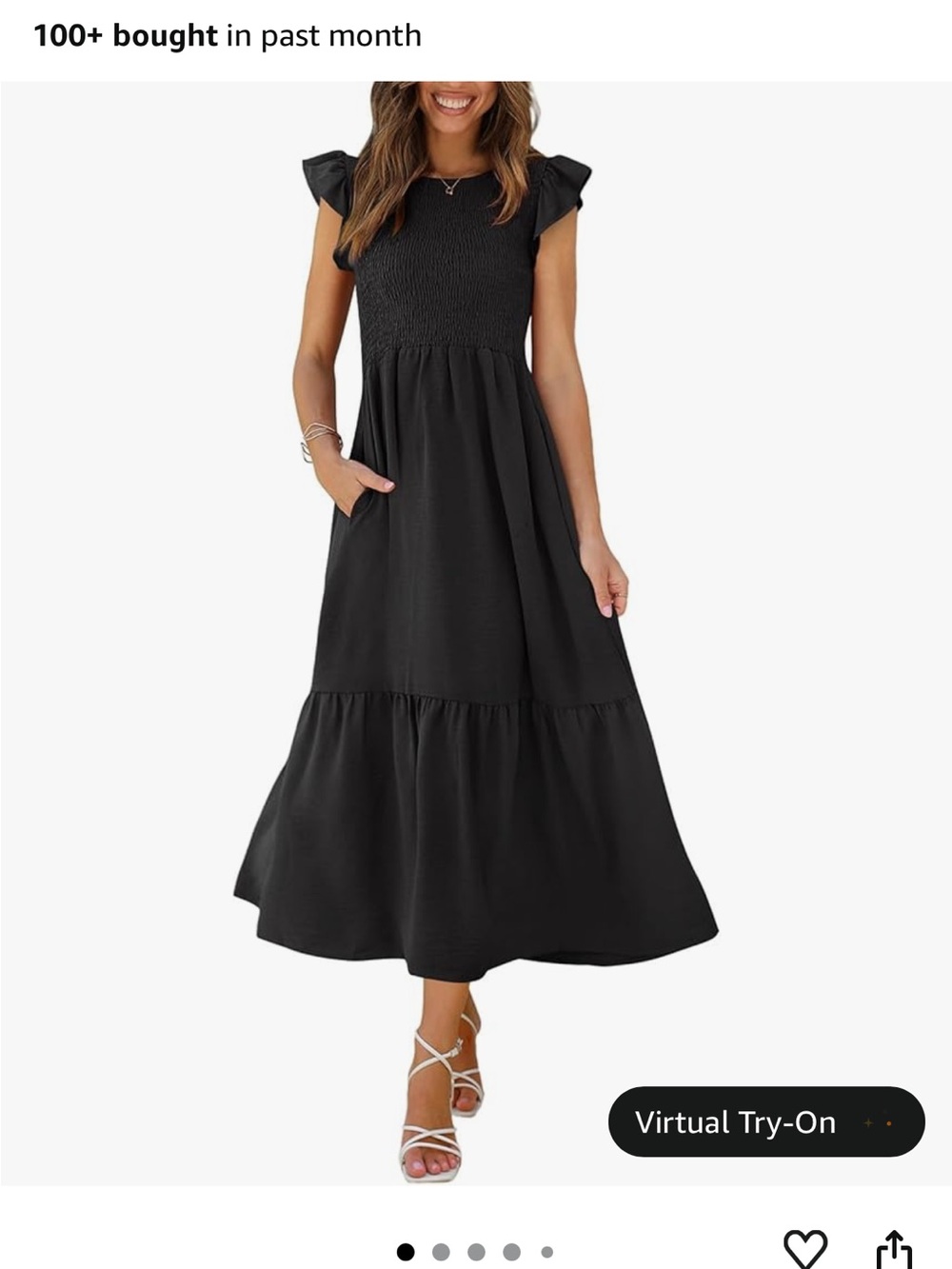 Black Smocked Maxi Dress with Ruffle Cap Sleeves